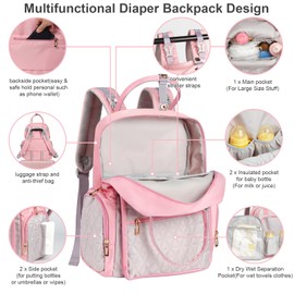 AOMAY Diaper Bag Backpack - Mommy bag for hospital, Travel backpacks, Large Capacity, Multifunctional - Baby Essentials(Pink)