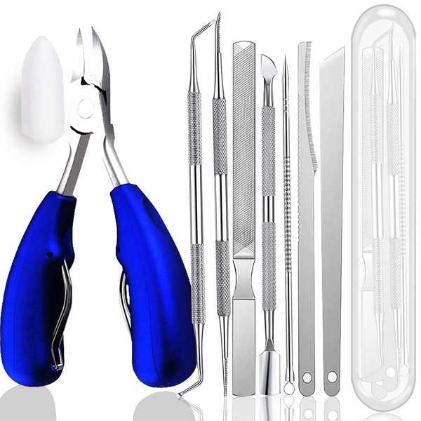 10pcs Ingrown Toenail Pedicure Tool Kit, Professional Surgical Stainless Steel Ingrown Toenail Removal, Treatment for Nail Correction Polish Pain Relief (Blue)