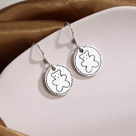 Ms.Swan 925 Sterling Silver Cute Round Teddy Bear Hanging Earrings for Women, Girls, Children, Sterling Silver