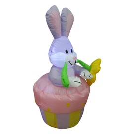BZB Goods 4 Foot Tall Easter Inflatable Bunny Rabbit with Flower on Flowerpot Pre-Lit LED Lights Outdoor Indoor Holiday Blow up Lighted Yard Lawn Home Family Outside Decor Party Decoration