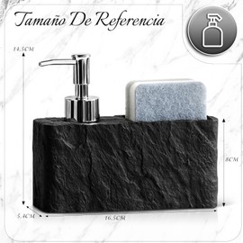 EAHSAP Dispensador de Jabon Liquido Cocina,Dispensador de Jabón Imitación Mármol,Porta Jabon de Trastes con Cepillo de Esponja,Dispensador de Jabon para Baño y Fregadero,Blanco