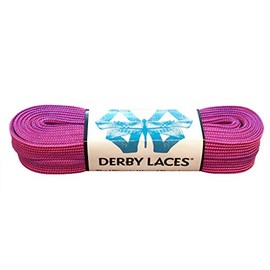 Derby Laces Striped - Flat, 10mm Wide, for Boots, Skates, Roller Derby, and Hockey Skates (Purple and Hot Pink, 108 Inch / 274 cm)