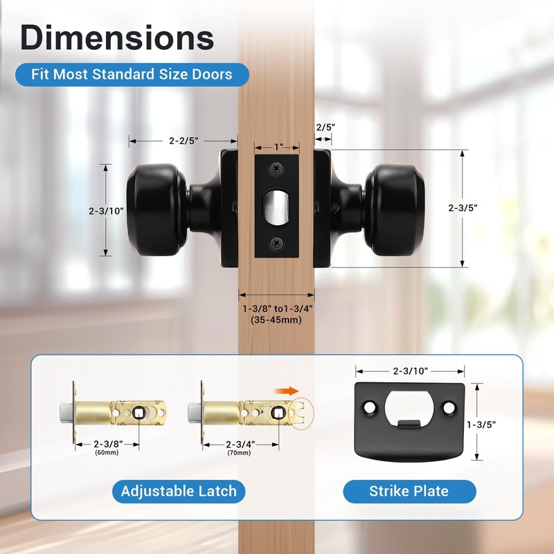 KNOBWELL Black Door Knobs, Square Interior Door Knobs, Closet Door