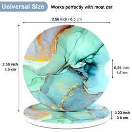 Nipichsha Car Coasters for Cup Holders, 2 Pack Absorbent Ceramic Car Cup Holder Coaster for Drinks, Cute Auto Assecories for Women Men, Size 2.56 in with Finger Notch & Cork Base, Light Green Marble