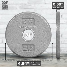 WF Athletic Supply Traditional/Classic 1-inch Hole Standard Solid Cast Iron Weight Plates - Great for Strength Training, Weightlifting, Bodybuilding & Powerlifting, Multiple Choices Available