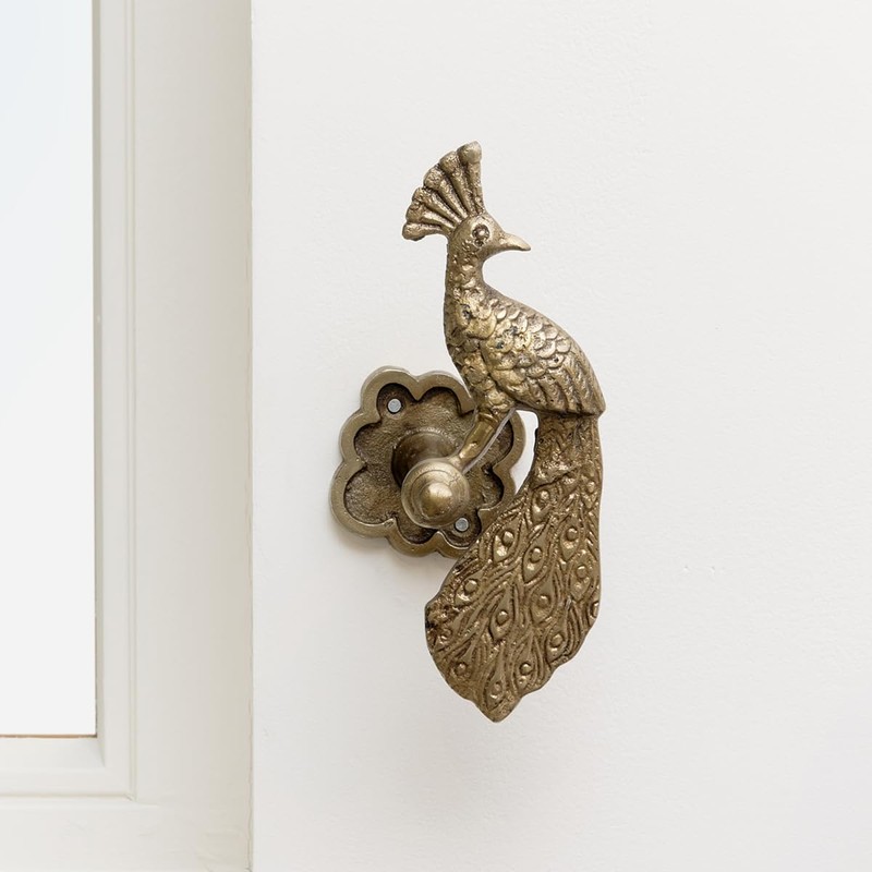 Set of 2 Antique Brass Gold Metal Peacock Curtain Tie