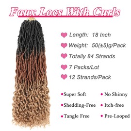 Leeven 18 Inch Ombre Color Goddess Faux Locs Crochet Hair 1B3027# Crochet Soft Locs Hair With Curly Ends 7 Packs Synthetic Bohemian Locs Crochet Braiding Hair for Women 12 Strands/Pack