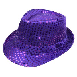 Zhzrche Sequin Hat Glitter Solid Color Dance Jazz Hat Western Retro Disco Cap Unisex Costume Cap for Women Men Party Supplies (Purple)
