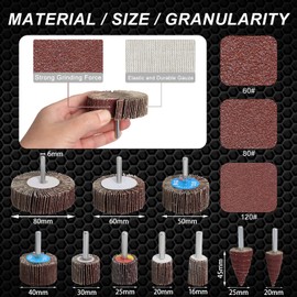 Flap Sander Set 80 Grit Flap Sander Sanding Attachment - 20 Pieces, 6 mm Pen Grain 8 Different Diameters 80/60/50/40/30/25/20/16 mm for Drill, Cordless Screwdriver, Straight Grinder