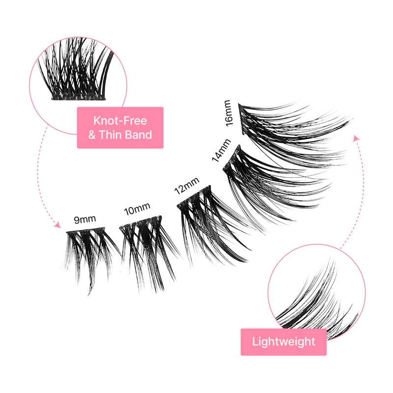 VieVie Lash Clusters 72pcs DIY Eyelash Extension Lashes, 9-16mm Mix