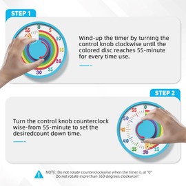 Secura 60-Minute Rainbow Visual Timer 6-Inch Mechanical Countdown Timers for Teaching, Meeting, Cooking, Working - Timer for Kids with Magnetic Backing (Blue)