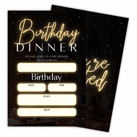 Tabyon 20 Birthday Dinner Invitations With Envelopes - Glow Black & Gold - Double-Sided Fill In Style Birthday Invite Cards For Kids,Teens,Adults, Party Favor & Decorations - B05