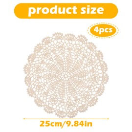 Guduling 4pcs Lace Tablecloth,10.6 Inch Crochet Doilies,White Cotton Snowflake Design Dollies for Tables,Round Doyles for Tables Dining Table and Desk Decoration,Handmade Crochet Placemats