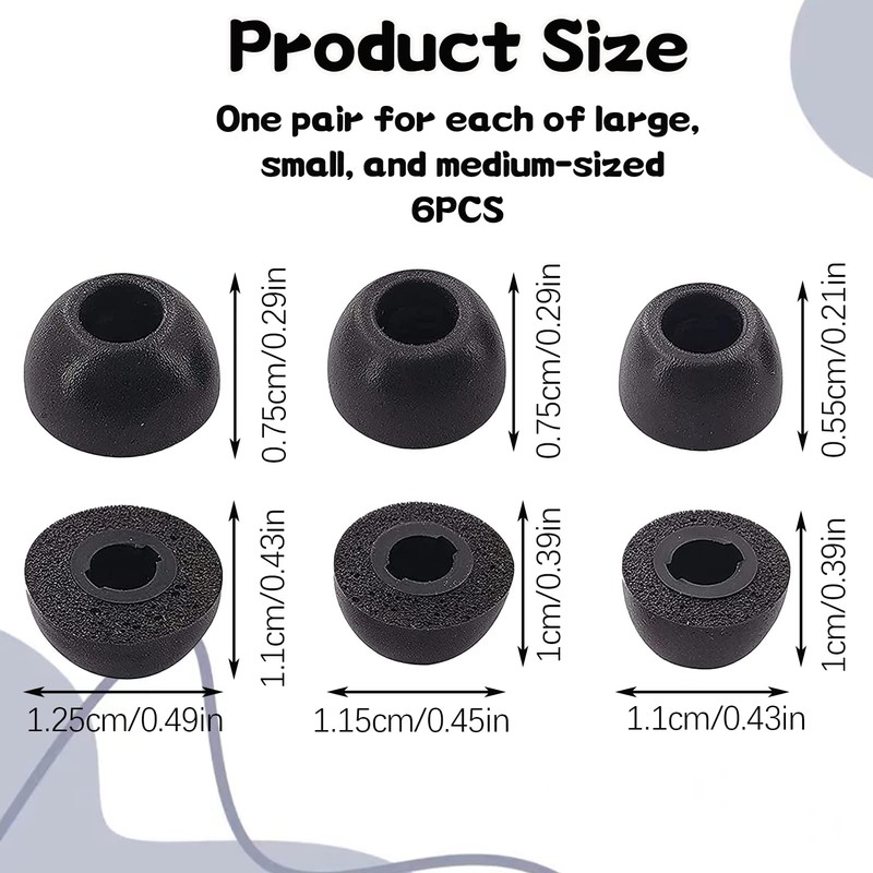 Memory Foam Earbud Tips Set, 3 Sizes Ear Tips Compatible