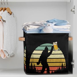 LLCXCSI Bigfoot Storage Bin Closet Organizer Bins with Handles, Sasquatch Beer Decorative Collapsible Cube Storage Baskets for Nursery Shelf, Clothes, Toy, Towel, Book, 13"x 13"