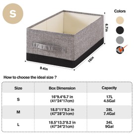 EITMOW 3 Pack Open Collapsible Fabric Storage Bins for Shelves, Large Linen Storage Baskets with Handles, Washable Closet Organizers for Clothes, Towels & More (Black&Gray, 3PCS/16*9.4*6.7)