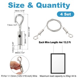 PATIKIL 2 Pcs Adjustable Picture Hanging Wire Kit, 4m/13.2ft Fit for 1.5mm Wire Heavy Duty Stainless Steel Wire Rope Hanger Hardware for Hanging Mirrors, Frames, Lamps, Billboards