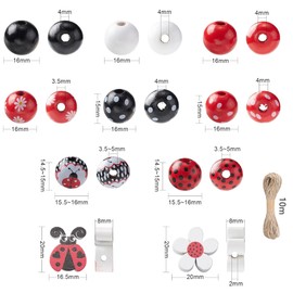 QIUMING Pack of 50 Wooden Lucky Beetles Ladybird Wooden Ornaments for Crafts Small Ladybirds with Hole Ladybird Lucky Charm for DIY Craft Party Decoration (Ladybird)