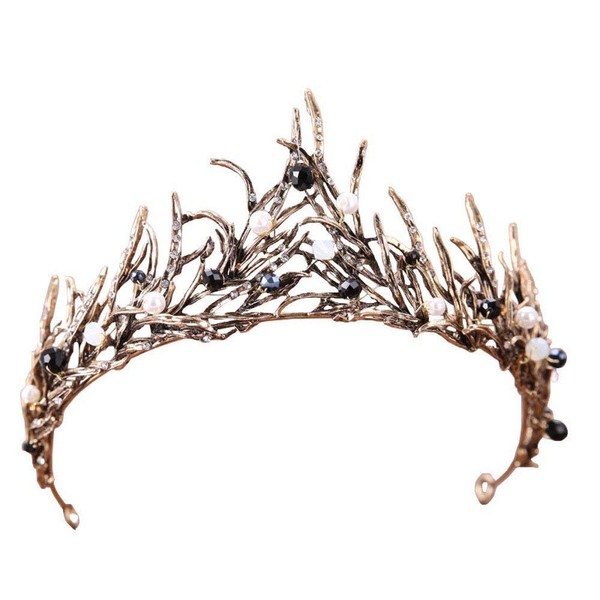 Vintage Witch Crown Tiara, Crystal Bridal Wedding Hair Head Band Wear for Cosplay(w/Gift Box)