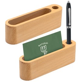 Pack of 2 Wooden Business Card Holder with Pen Holder, Business Card Holder, Business Card Holder for Presenting Business Cards, Business Cards