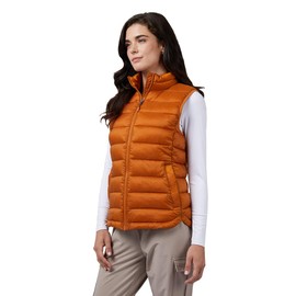 32 Degrees Women's Lightweight Recycled Poly-Fill Packable Vest | Zippered Pockets | Layering | Water Repellent, Pumpkin Spice, Medium
