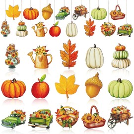 Autumn Decoration, Autumn Decorations Set, 15 Pieces, Hanging Ornaments with Pumpkin, Leaves, Vintage Truck Motifs, Thanksgiving Wall Decoration