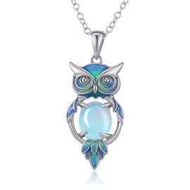 Tiehuoxia Owl Necklace Sterling Silver Animal Moonstone Owls Pendant Jewellery Birthday Gifts for Women Friends Daughter Granddaughter (Animal necklace-owl necklace)
