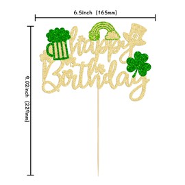 1 decoración para tarta de cumpleaños del día de San Patricio con purpurina dorada y verde para decoración de tartas de cumpleaños del día de San Patricio