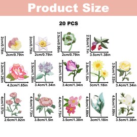 20PCS Flowers Iron on Patches, Mini Floral Applique Patch, Rose Sunflower Iron on Sew on Emblem, Plants Embroidery Patches for Clothes Bags Jeans Jacket T-Shirts Hats DIY Sewing Craft Decoration
