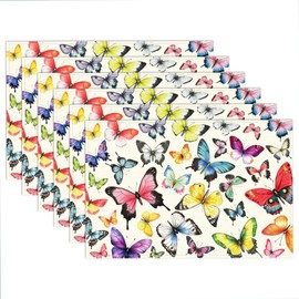 WADORN Watercolor Butterfly Placemats Set of 6, Vintage Flying Butterfly Cloth Table Place Mats Non-Slip Linen Washable Table Mats Heat Resistant Placemats for Kitchen Dining Tables Party Decor