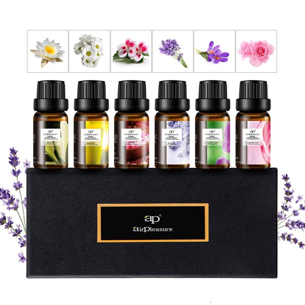 ap airpleasure Floral Essential Oil Set, Aroma Oil Set 10ml Aromatherapy Oils 6 Bottles Gift Kit, Aromatherapy Oils Set for Diffuser, Humidifier, DIY Candle, Air Purifier