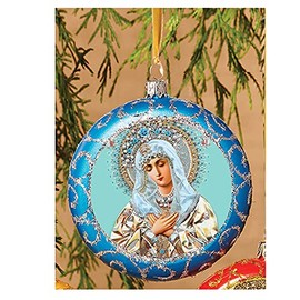 Virgin Mary Religious Christmas Tree Ornament Decoration Extreme Humility Saint Mary 4 1/2 Inch, Blue