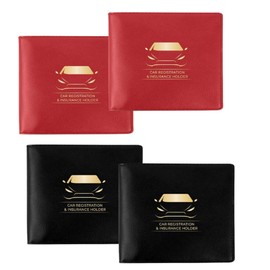 Performore Car Registration and Insurance Card Holders, Premium Wallets for Essential Car Documents with 2 Clear Pockets and Strong Velcro Closure for All Types of Vehicles (2 Black, 2 Red, 4 pack)