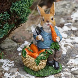 Hungry Bunny Resin Sculpture | Home Garden Peter Rabbit Statue Outdoor Ornament Decoration British Gazing Hare Gift