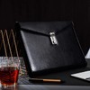 A4 Black Leather Password Lock Document Bag Manager File Folder