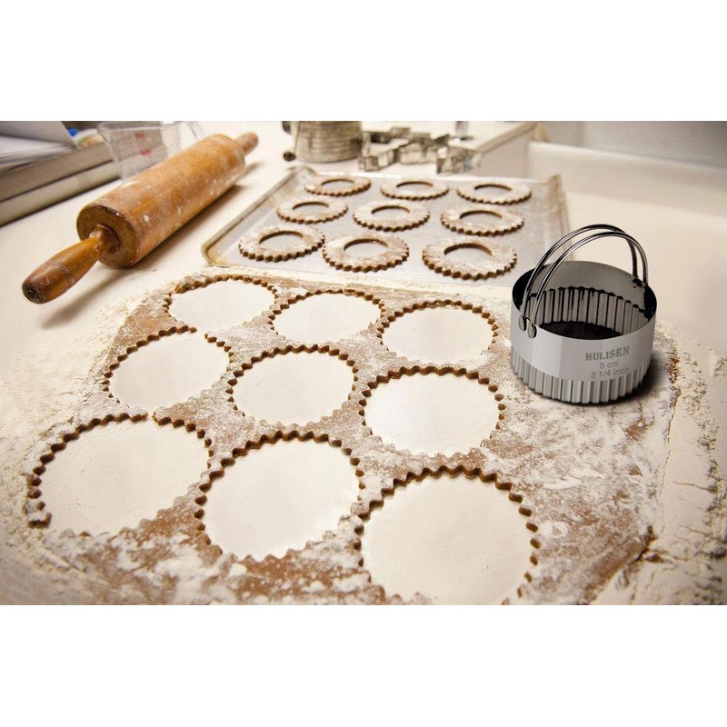 HULISEN Cookie Cutter Set (3 Pieces/Set), Round Crinkle Cutter with