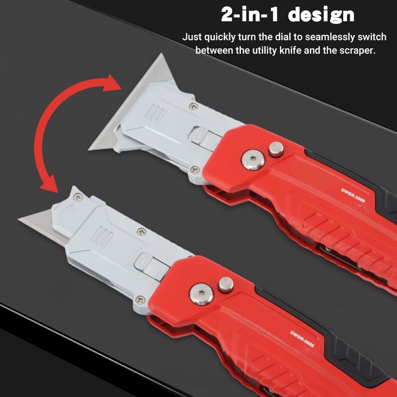 2-in-1 Folding Utility Knife and Scraper with Built-In Blade Storage,Includes