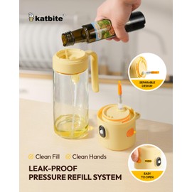 katbite 18.6 oz/550ml olive oil dispenser bottle for Cooking, 2 in 1 glass oil bottle and oil sprayer Non-Drip Leak-Proof Design, Fine Mist(0.5g/Spray) for Air Fryer, Salad, Yellow