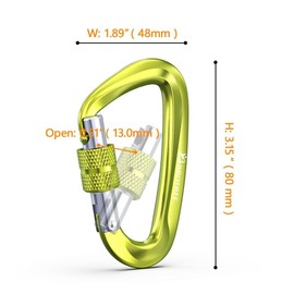 Brotree Carabiner with 1200 kg Load Capacity, Carabiner Hook with Keyring / Screw-Lock Configuration, Heavy Duty Screw-Lock Carabiner for Hammocks, Camping, Hiking, Fishing & More