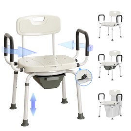 4 in 1 Bedside Commode for Seniors,Portable Toilet for Adults with Arms & Removable Bucket,Height Adjustable Commode Chair for Toilet，Swivel Shower Chair for Inside Shower for Handicapped, Adults