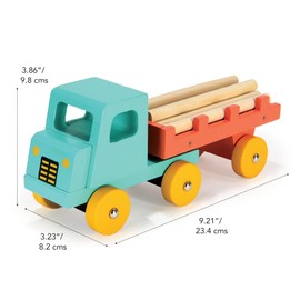 Mentari Toys - Teal Timber Truck - Vibrant Classic Wooden Toy Truck with Detachable Trailer and 7 Rods - Easy to Grasp - Encourages Imaginative Play, Motor Skills & Hand-Eye Coordination - Age 3+