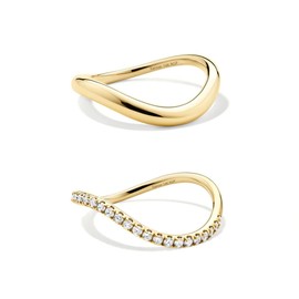 Kainier 2pairs Stacking Rings for Women 1mm 14K Gold Plated CZ V-Shaped Wavy Ring Thin Pinky Thumb Knuckle Ring Comfort Fit Size 5 to 10