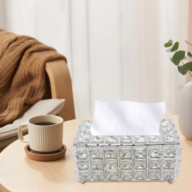 Crystal Rectangle Tissue Box Napkin Holder Rhinestone Tissue Storage Case W/ Lid