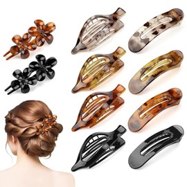 10Pcs French Flat Hair Clips for Women - 3 Stylish Tortoiseshell Claw Clips, Large Strong Hold Hair Clips for Thick or Thin Hair, Perfect for Daily Use, Salon, Work & Travel