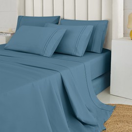 MICORAL ProBreathing Queen Sheet Set 6pcs | 60% Microfiber 40% Rayon Derived from Bamboo | 16" Deep Pocket | Cool and Ultra Soft Bedding Sheets | Hotel Luxury Bed Sheet | Denim Blue