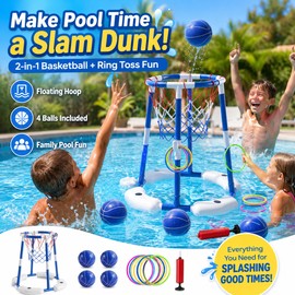 2-in-1 Pool Basketball Hoop Set for Kids – Water Shooting & Ring Toss Game for Summer Pool Parties