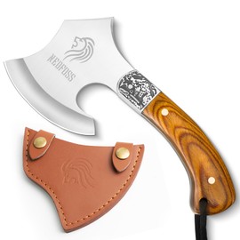 NedFoss Warthog Camping Axe, 9" Full Tang Small Axe with Leather Sheath, Survival Hatchet with Wood Handle, Tomahawk for Outdoor Backpacking, Bushcraft, Hiking
