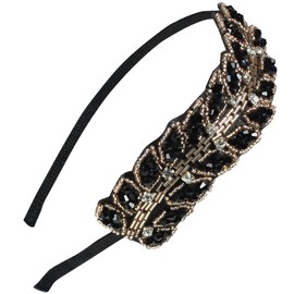 Goddess Black Gold Rhinestone Leaf 0.25" Vintage Style Headband