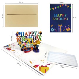 RTOOWETOK 70th Birthday Card for Men Women, 3D Pop Up 70th Birthday Gifts Decorations for Mom Dad Friends, Happy 70 Year Old Greeting Card with Envelope for Grandfather, Grandmother(Blue)