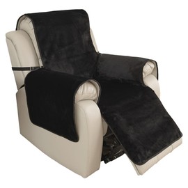 RBSC Home Waterproof Faux Fur Recliner Covers - Black Antislip Recliner Chair Slipcover Faux Rabbit Plush Furniture Protector with Elastic Straps for Kids, Dogs, Pets